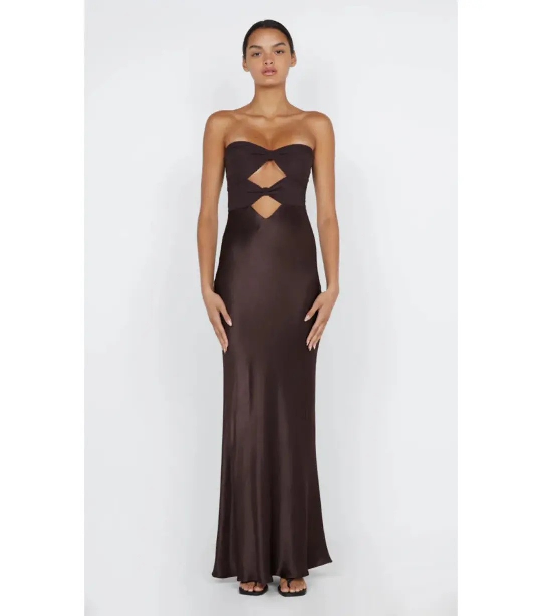 Bec & Bridge Halle Strapless Dress Chocolate Size AU 6 for rent on The Volte - main image
