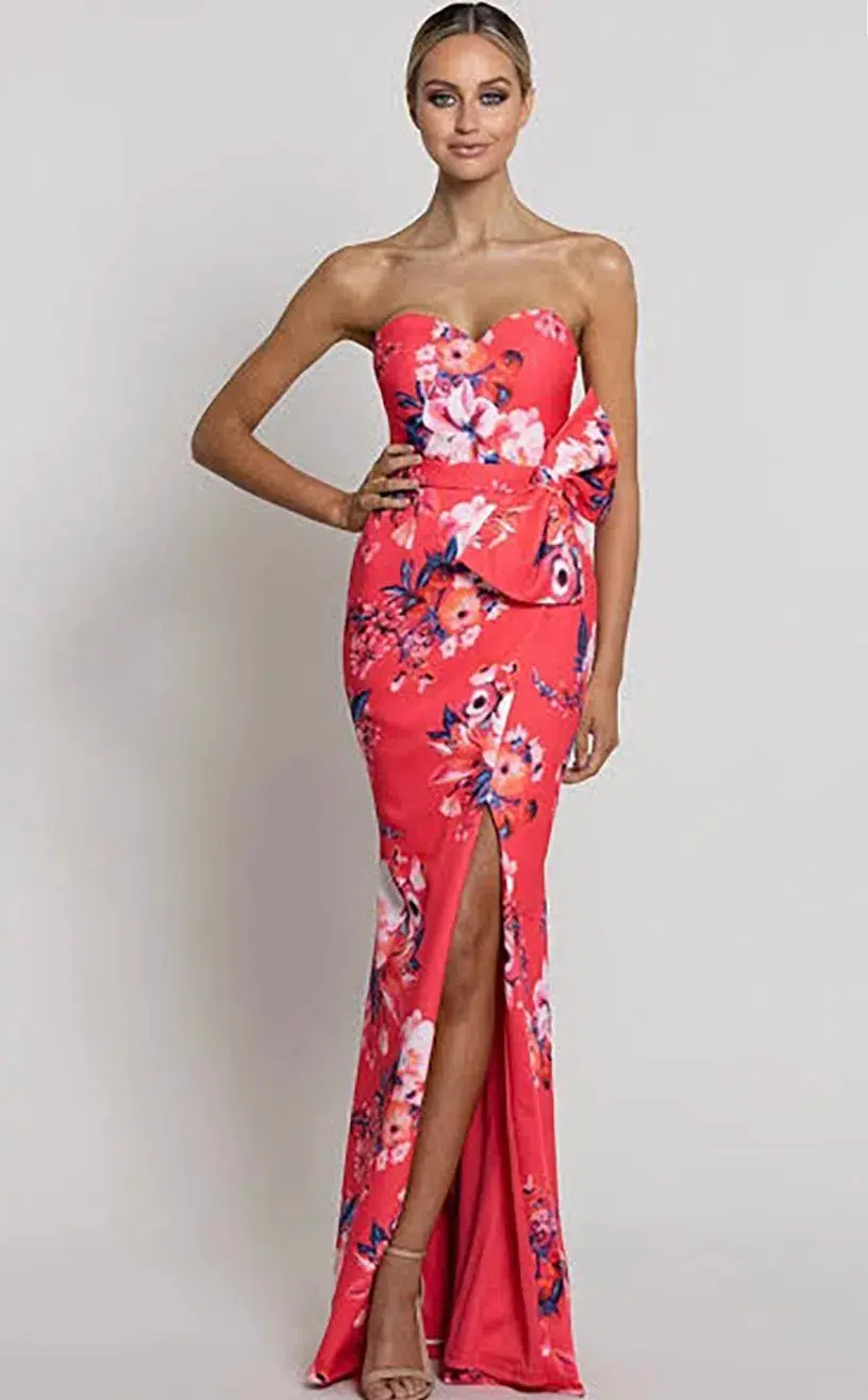 Bariano Kaiane Sweetheart Gown in Coral Print Size AU 6  - Image 1