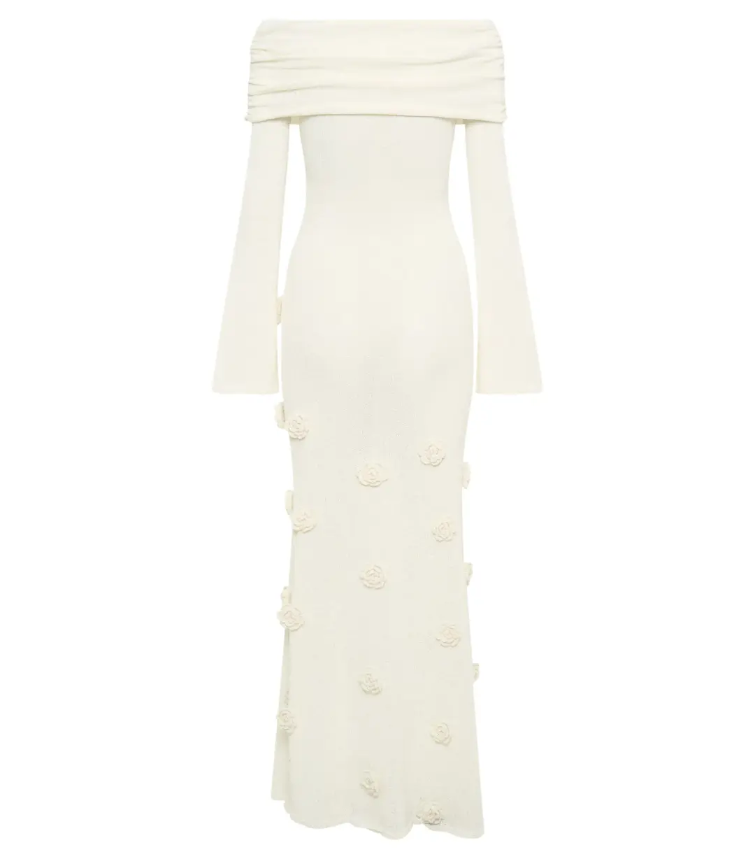 Meshki Kiki Off Shoulder Knit Rose Maxi Dress Ivory Size S / AU 8 for rent on The Volte - main image