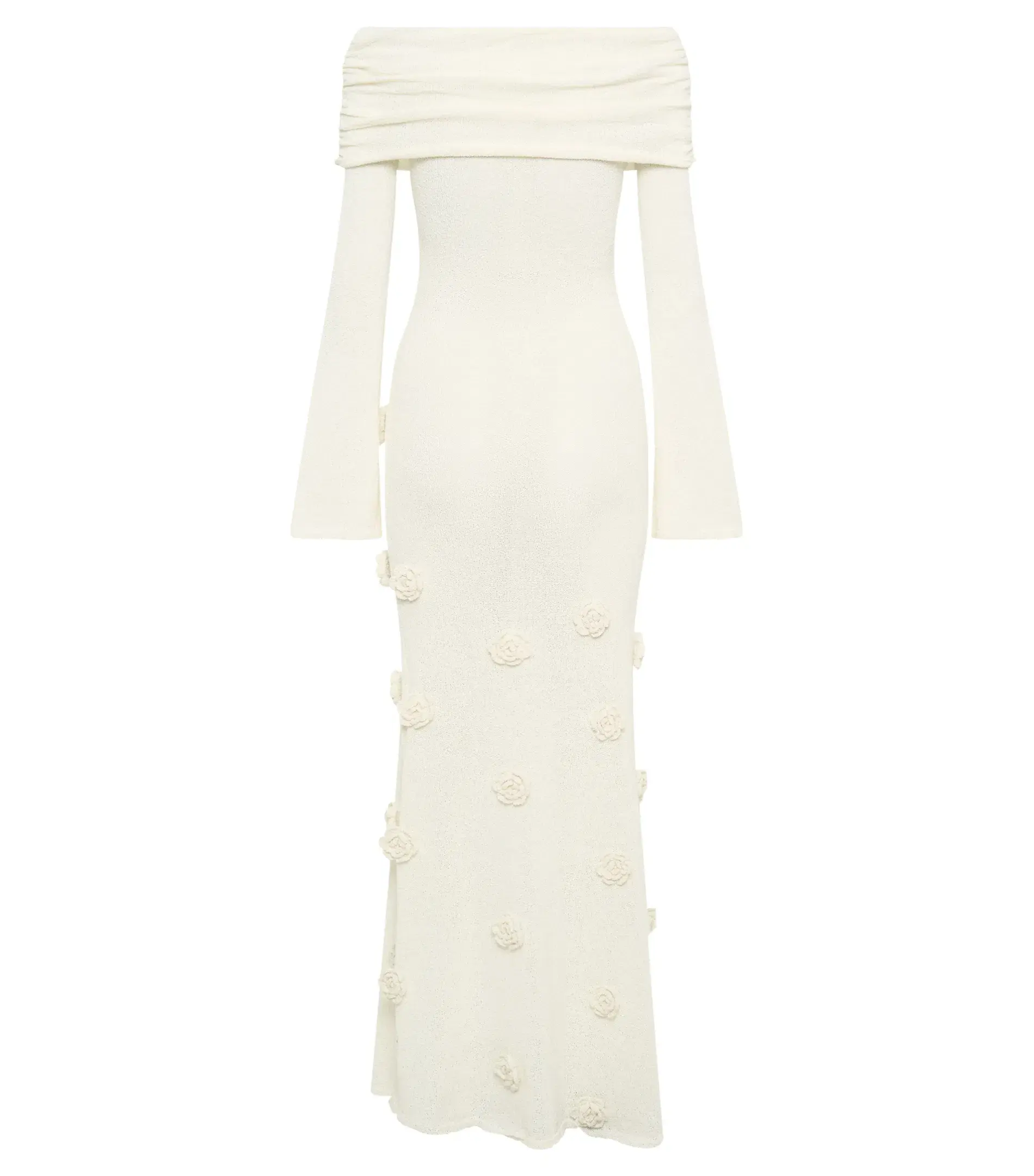 Meshki Kiki Off Shoulder Knit Rose Maxi Dress Ivory Size S / AU 8 - Image 5