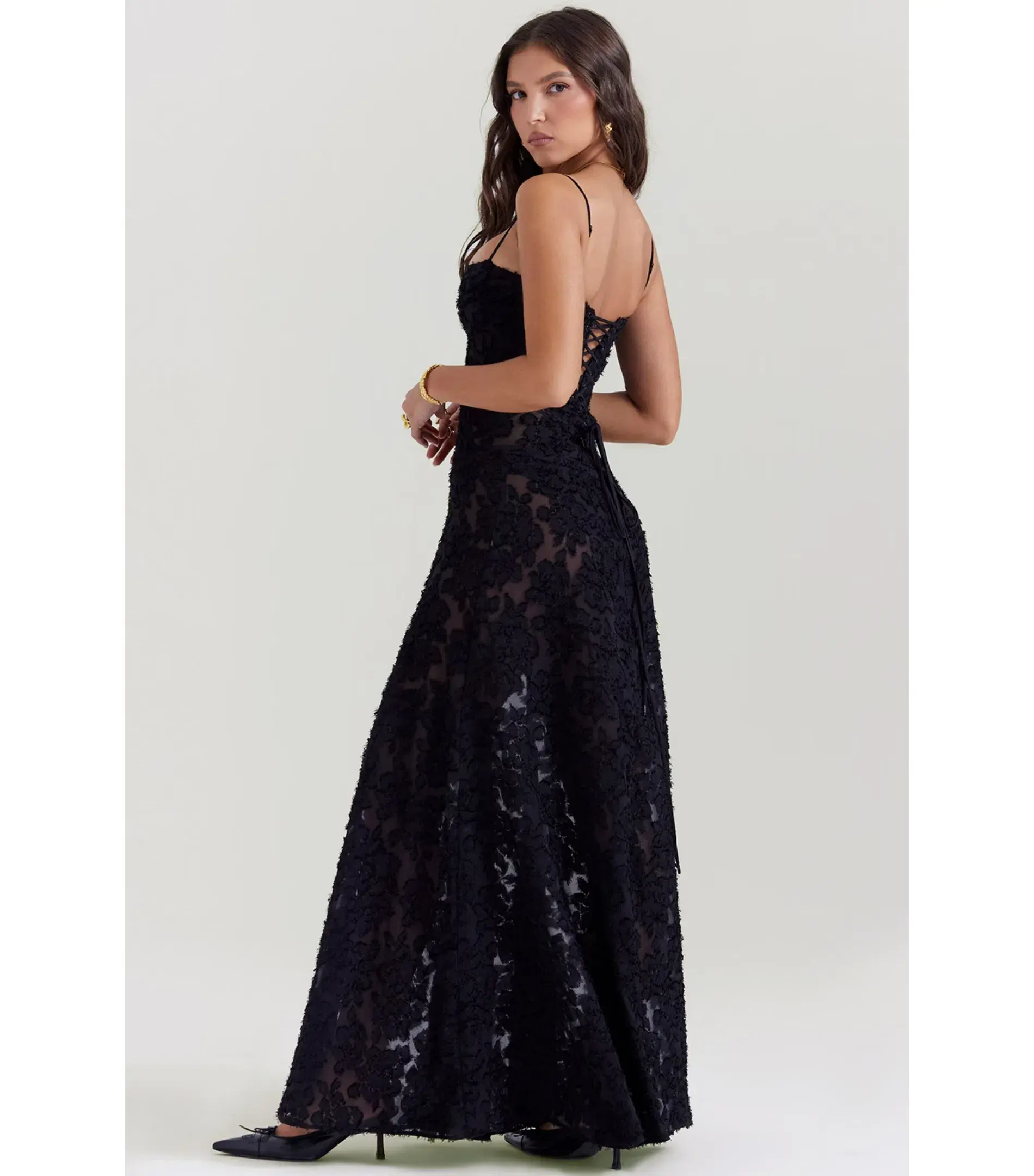 House Of CB Seren Floral Lace Back Maxi Dress Black Size AU 6 - Image 2
