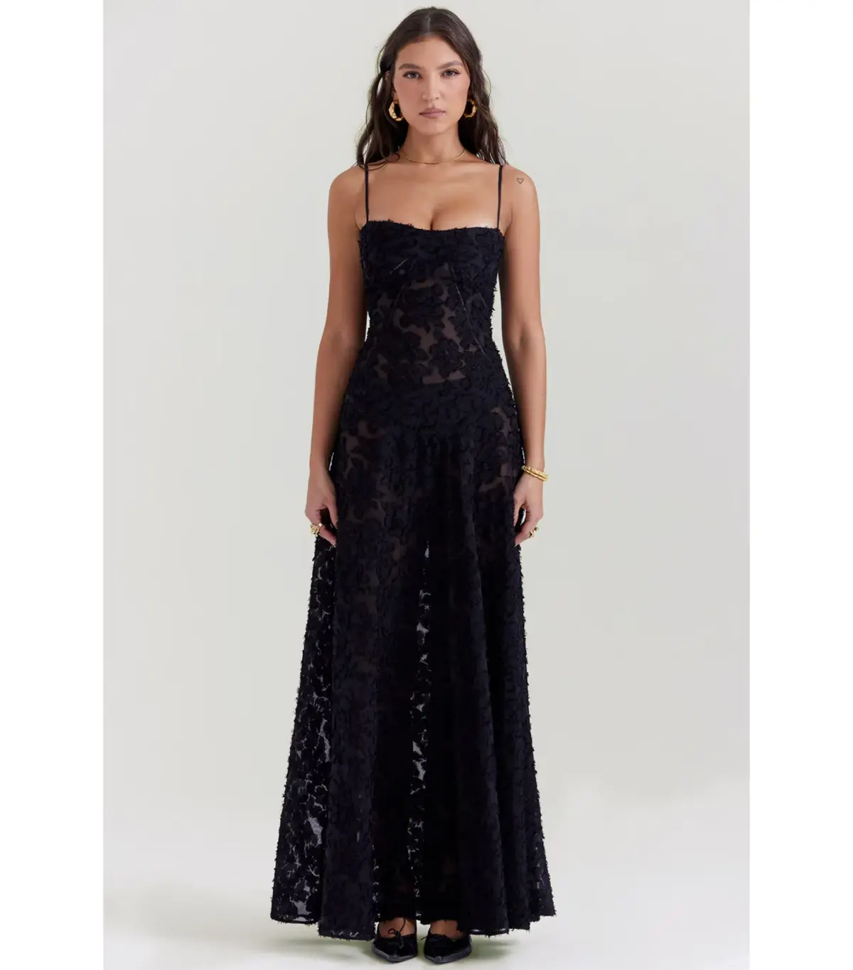 House Of CB Seren Floral Lace Back Maxi Dress Black Size AU 6 - Image 1