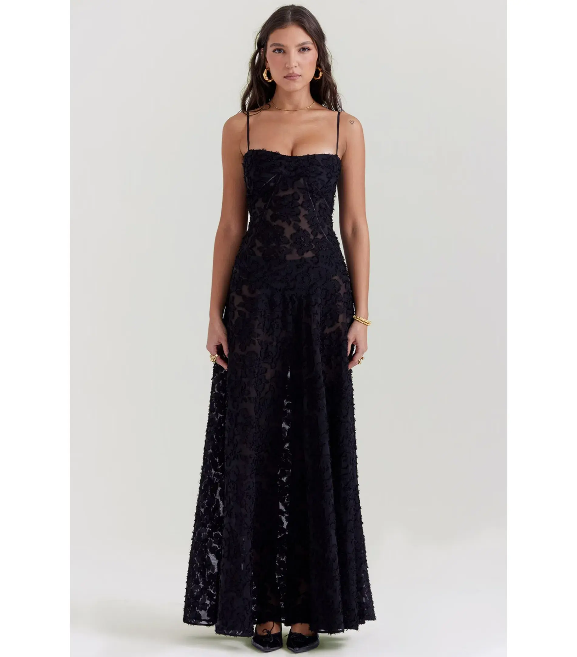House Of CB Seren Floral Lace Back Maxi Dress Black Size AU 6 - Image 1