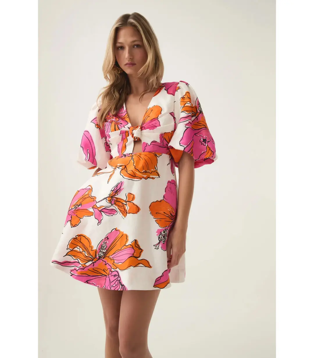 Aje Overflow Knotted Mini Dress Vivid Hibiscus Size AU 16 for rent on The Volte - main image