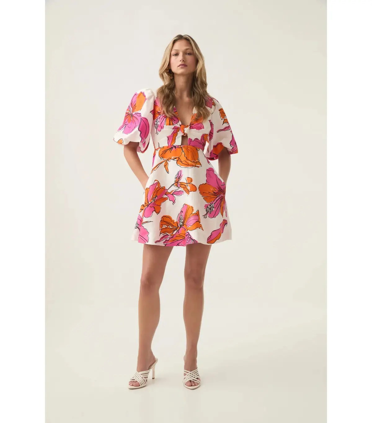 Aje Overflow Knotted Mini Dress Vivid Hibiscus Size AU 16 - Image 1