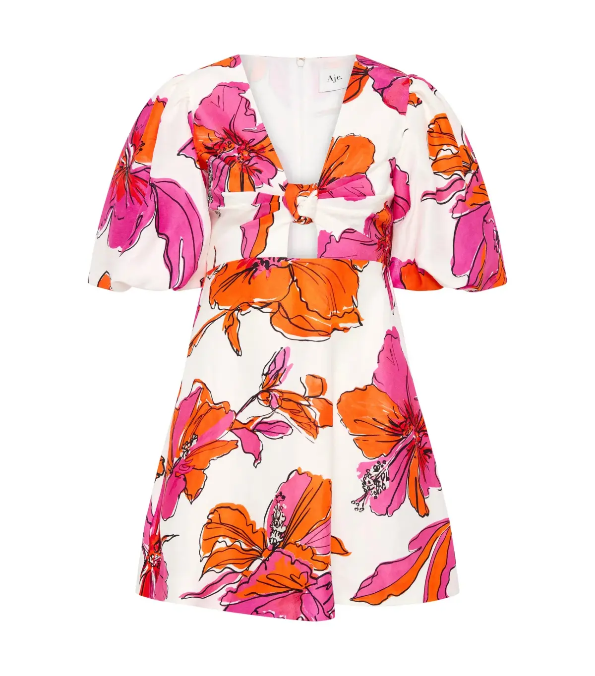 Aje Overflow Knotted Mini Dress Vivid Hibiscus Size AU 16 - Image 4