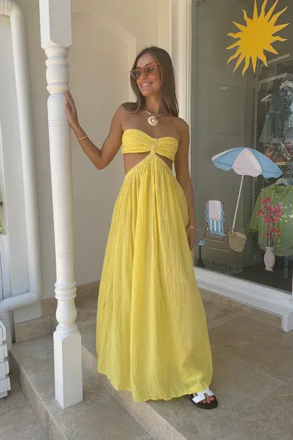 D'Artemide Chloe Strapless Cotton Dress Yellow One Size  - Image 2