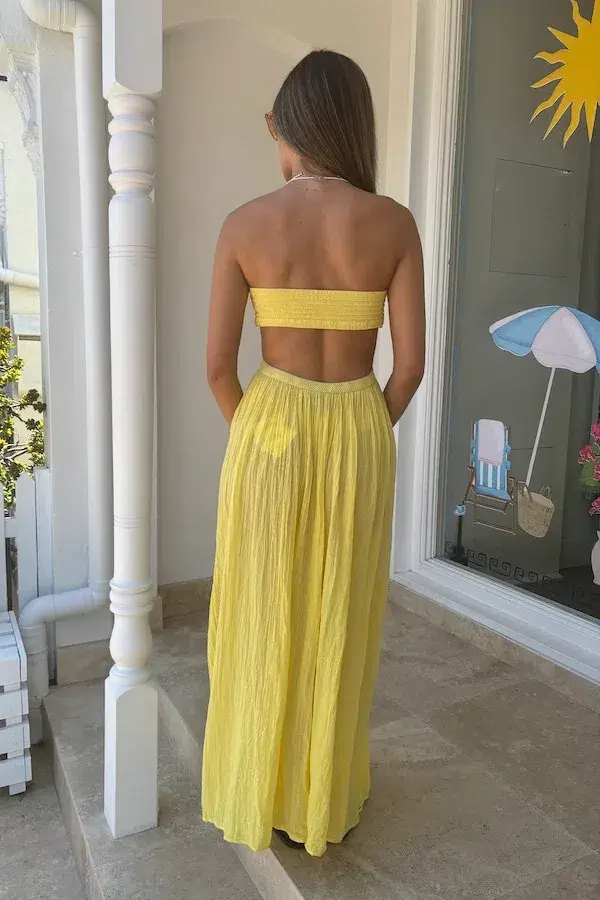 D'Artemide Chloe Strapless Cotton Dress Yellow One Size  - Image 4