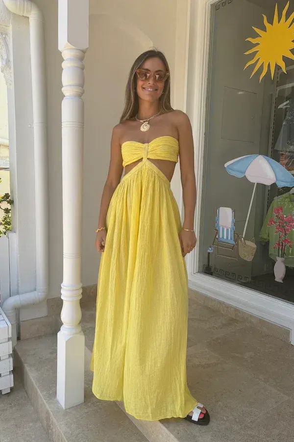 D'Artemide Chloe Strapless Cotton Dress Yellow One Size  - Image 1