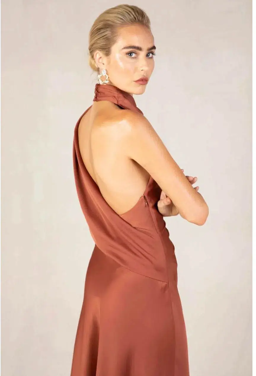 Misha Robbia Midi Dress Copper Brown Size 10/M - Image 3