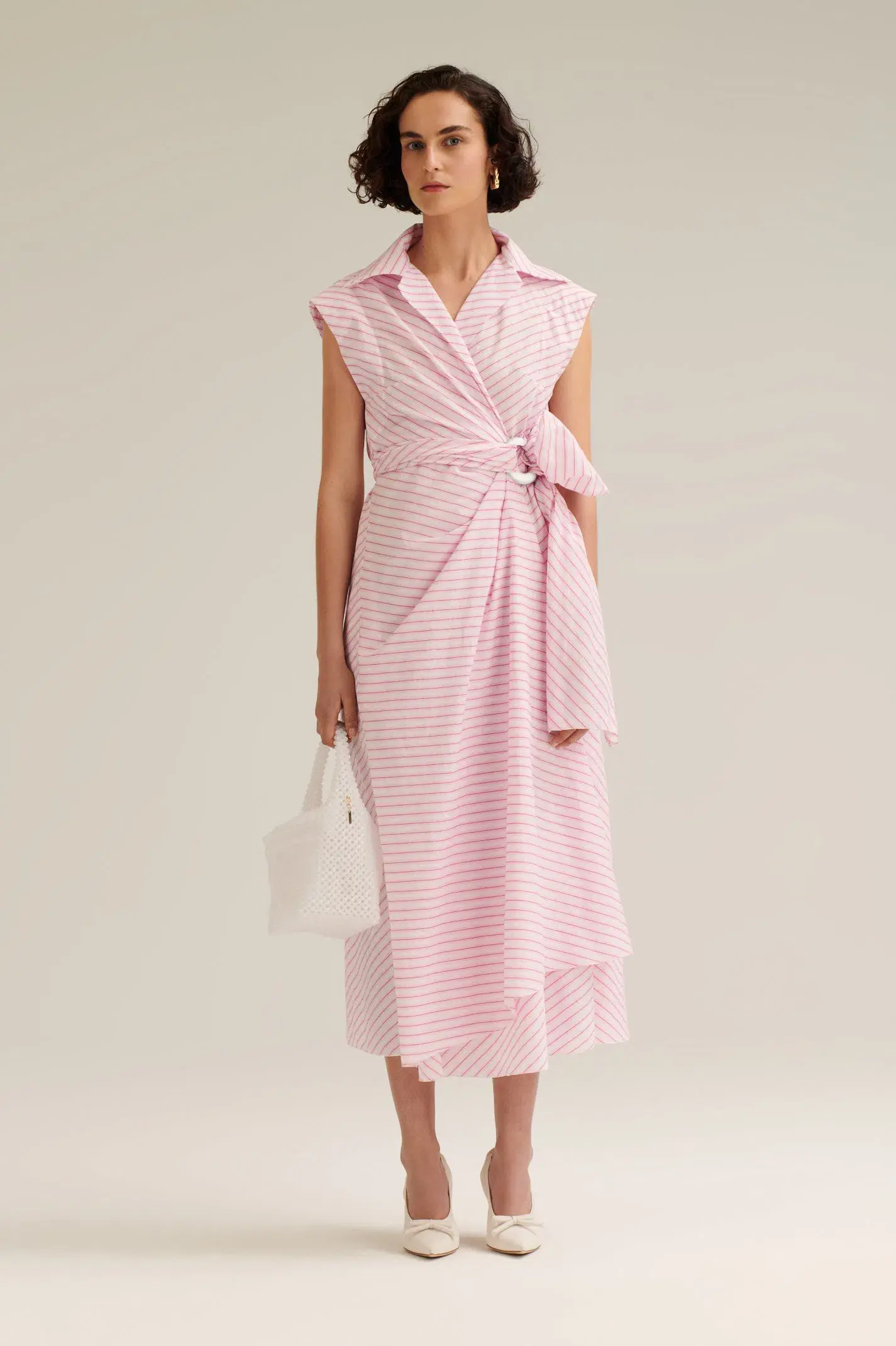 Scanlan Theodore Stripe Wrap Midi Dress Pink Size 8 - Image 1