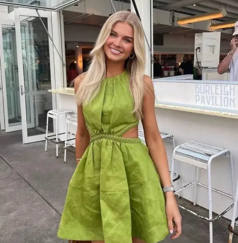 Aje Voyage Braided Cut Out Mini Dress Verdant Green Size 8 for rent on The Volte - main image