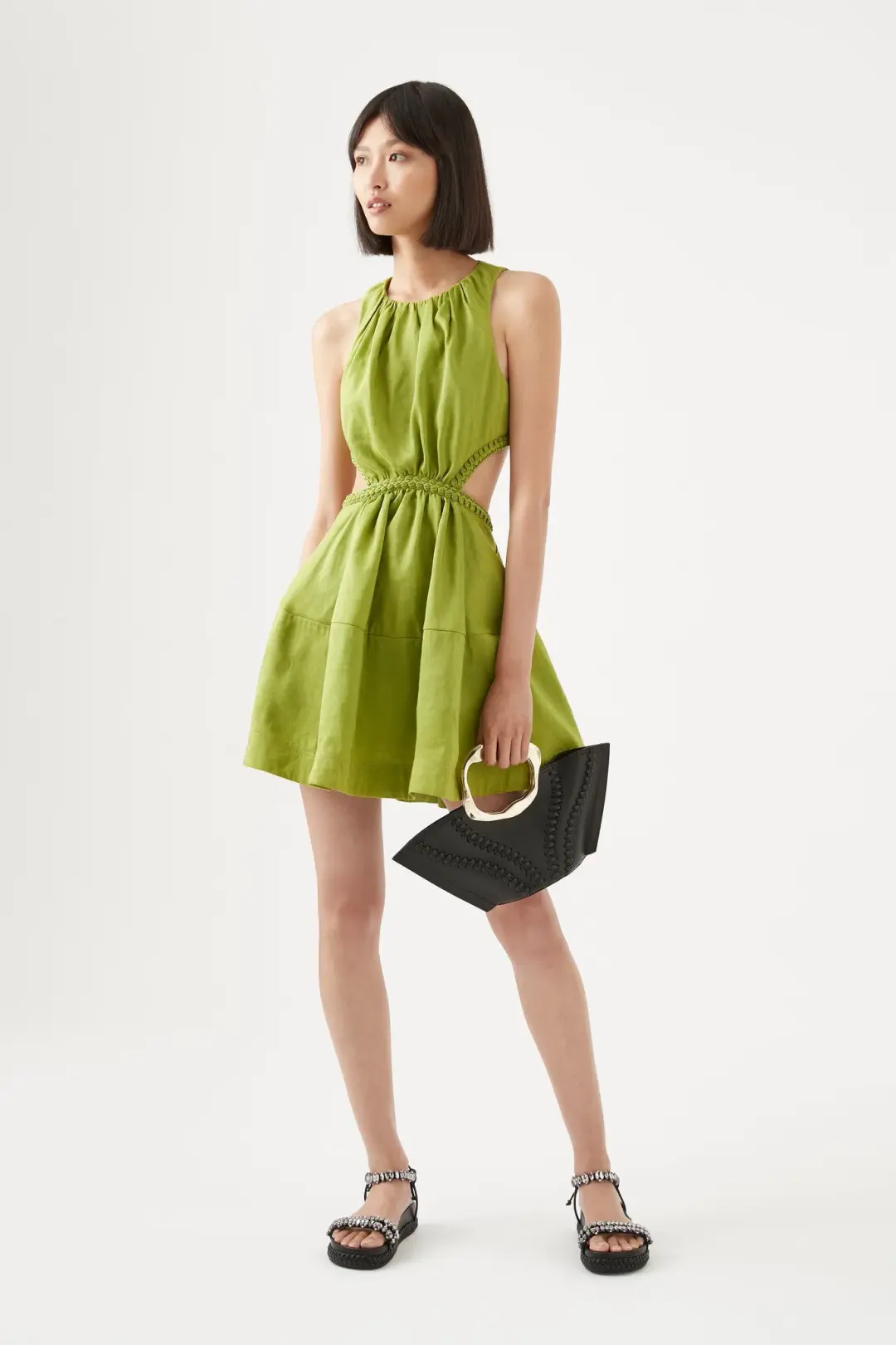 Aje Voyage Braided Cut Out Mini Dress Verdant Green Size 8 for rent on The Volte - main image