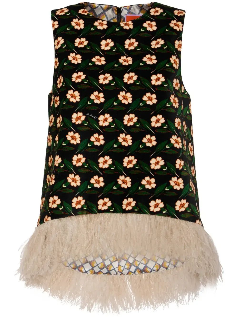 La Double J La Scala Top Mayfair Black in Cotton Velvet With Feathers Size XS / AU 6 - Image 3