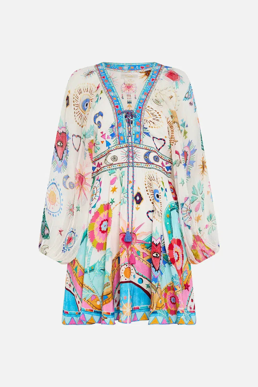 Camilla White Lace Up Front Short Dress Living In Colour Multi Size 12 - Image 6