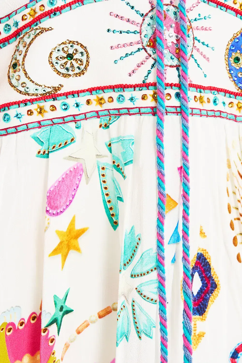 Camilla White Lace Up Front Short Dress Living In Colour Multi Size 12 for rent on The Volte - main image