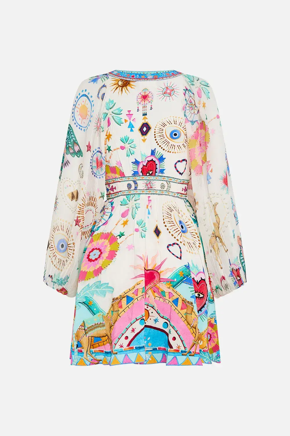 Camilla White Lace Up Front Short Dress Living In Colour Multi Size 12 - Image 8