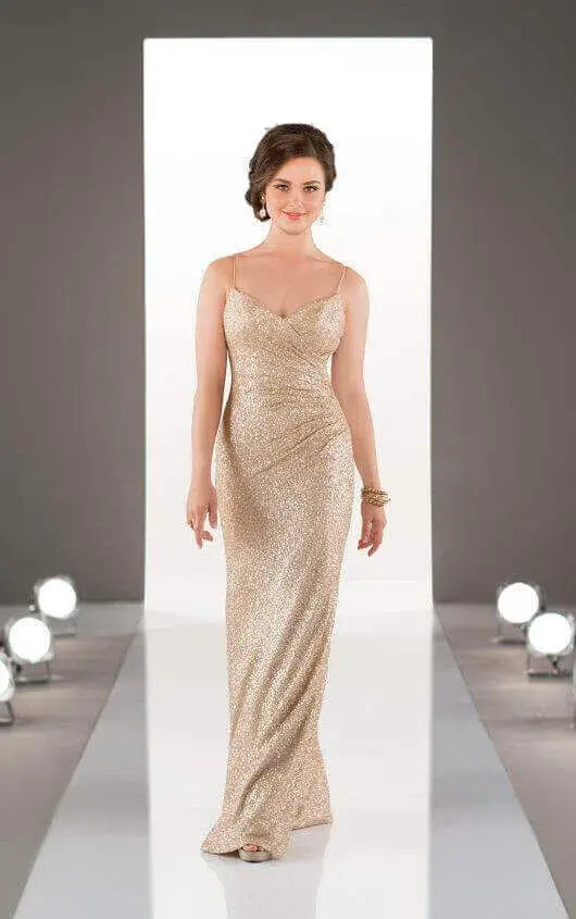 Sorella Vita 8884 Shoestring Floor Length Gown Gold Size 10 - Image 1