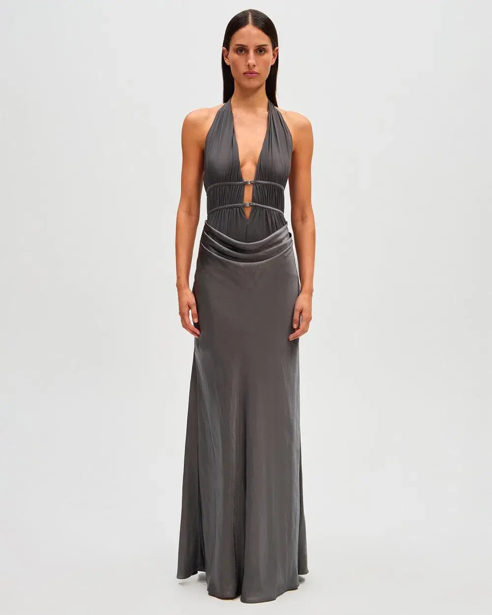 Misha Celine Satin Maxi Dress in Pewter Size 8/S - Image 1