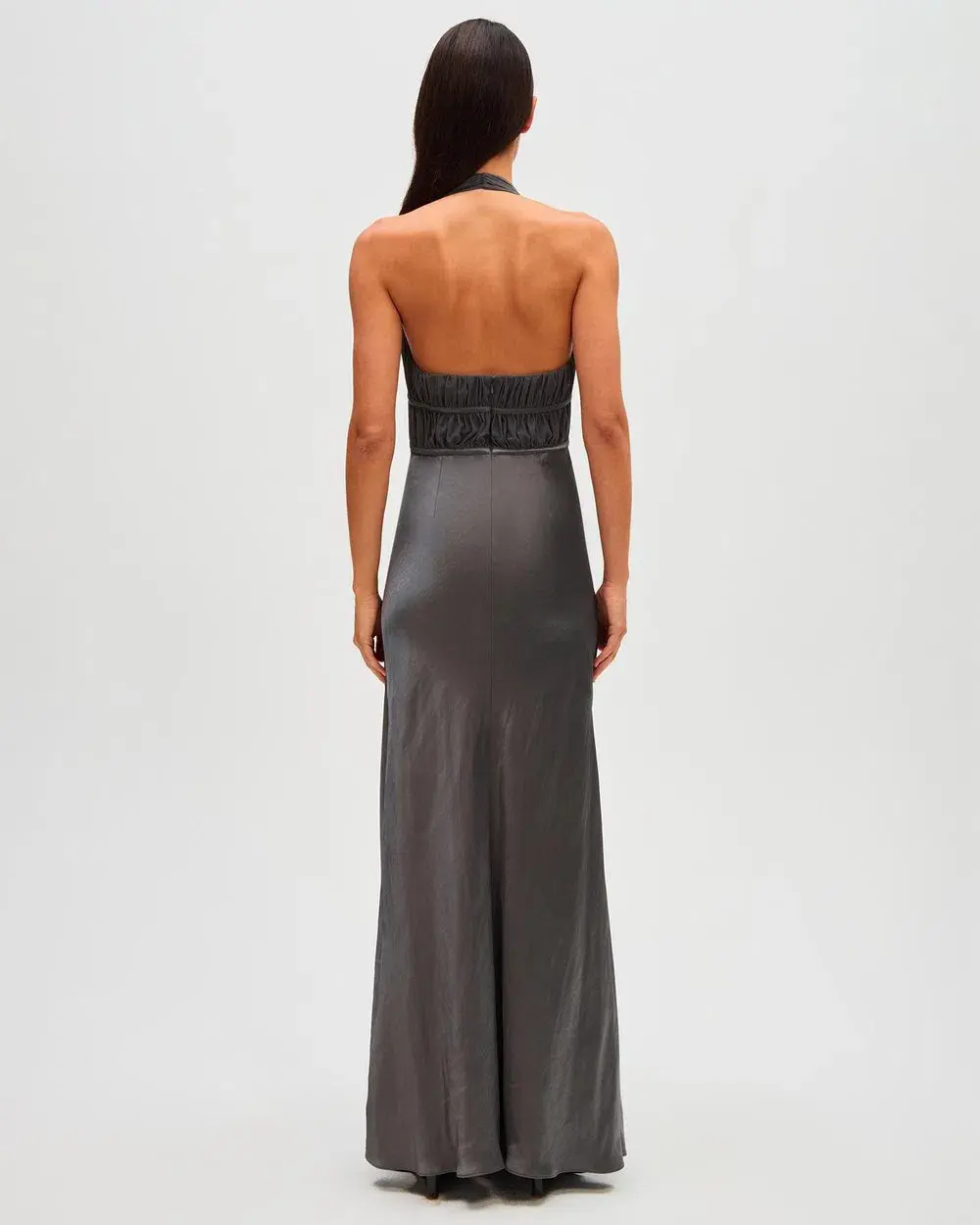 Misha Celine Satin Maxi Dress in Pewter Size 8/S - Image 3