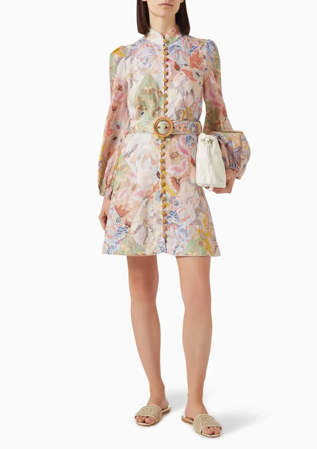 Zimmermann Illustration Belted Mini Dress Multi Floral Diamond Size 4 / AU 16 for rent on The Volte - main image