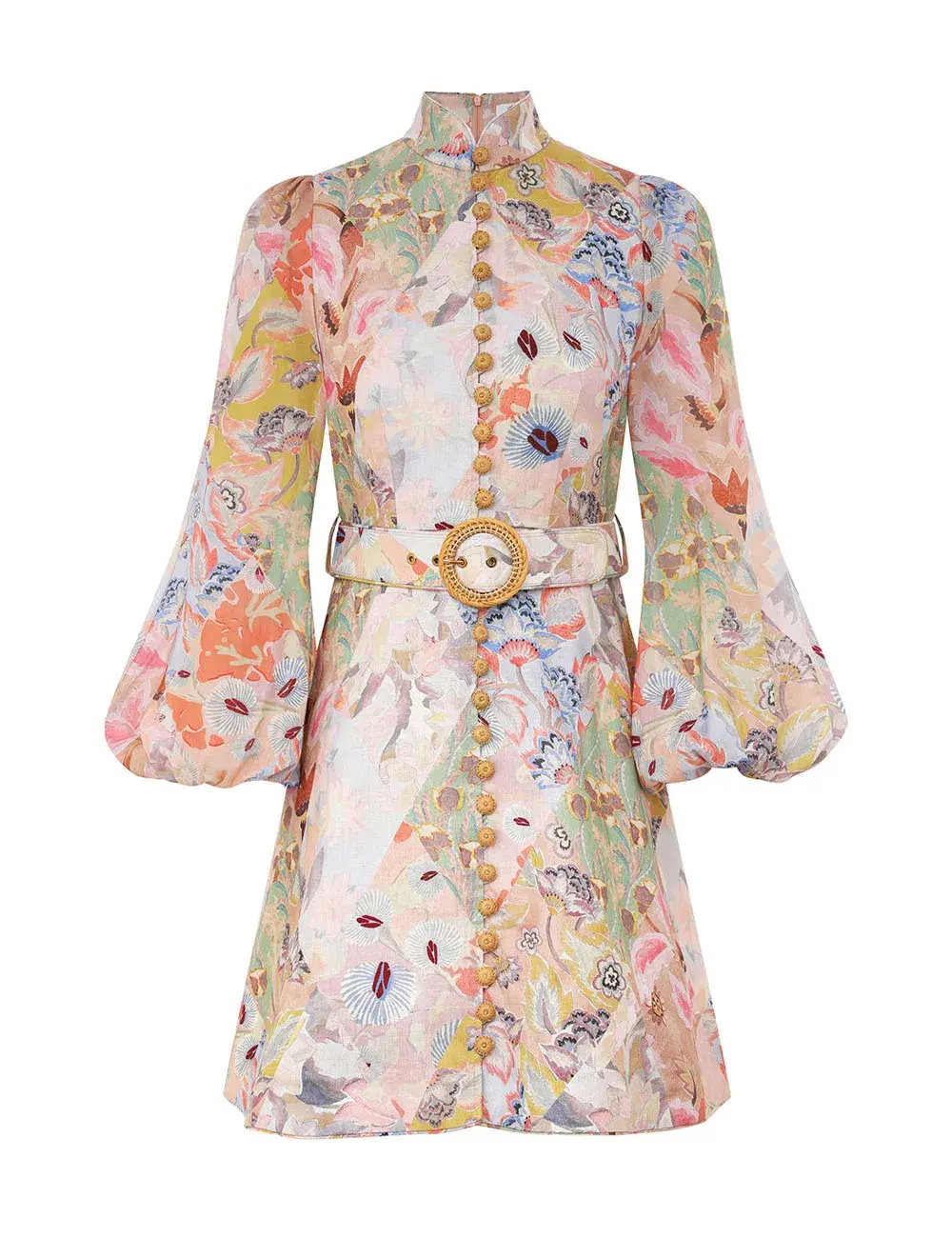Zimmermann Illustration Belted Mini Dress Multi Floral Diamond Size 4 / AU 16 for rent on The Volte - main image