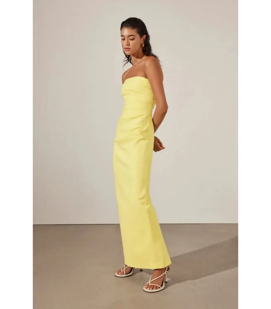 Shona Joy Lani Strapless Draped Maxi Dress Lemon Yellow Size AU 8 for rent on The Volte - main image