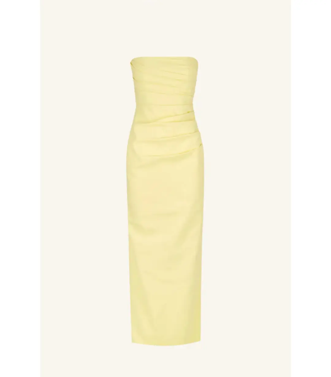 Shona Joy Lani Strapless Draped Maxi Dress Lemon Yellow Size AU 8 for rent on The Volte - main image