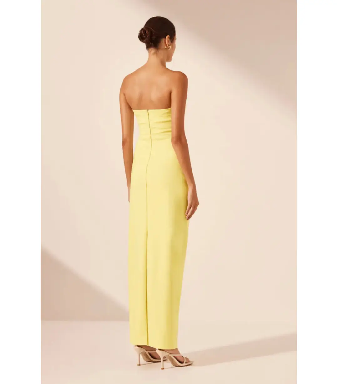 Shona Joy Lani Strapless Draped Maxi Dress Lemon Yellow Size AU 8 for rent on The Volte - main image