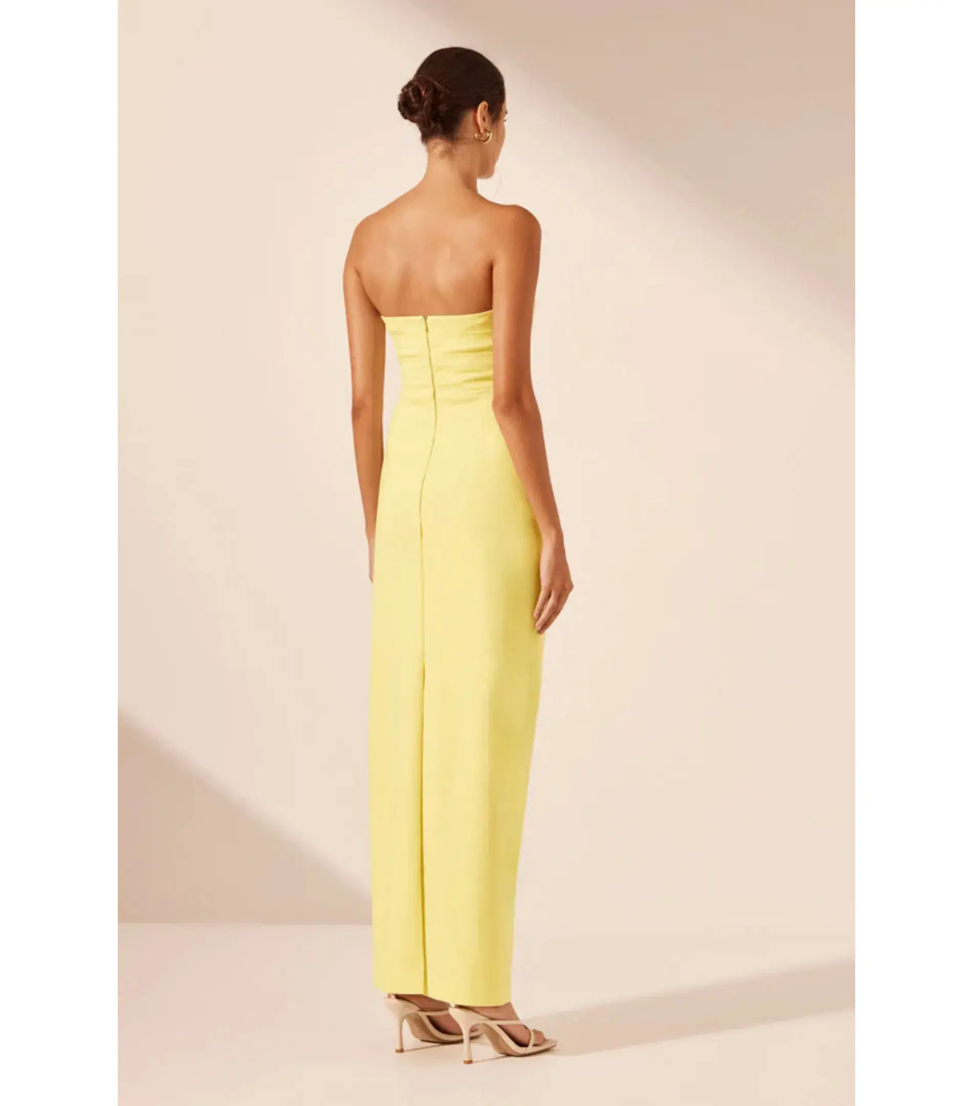 Shona Joy Lani Strapless Draped Maxi Dress Lemon Yellow Size AU 8 - Image 3