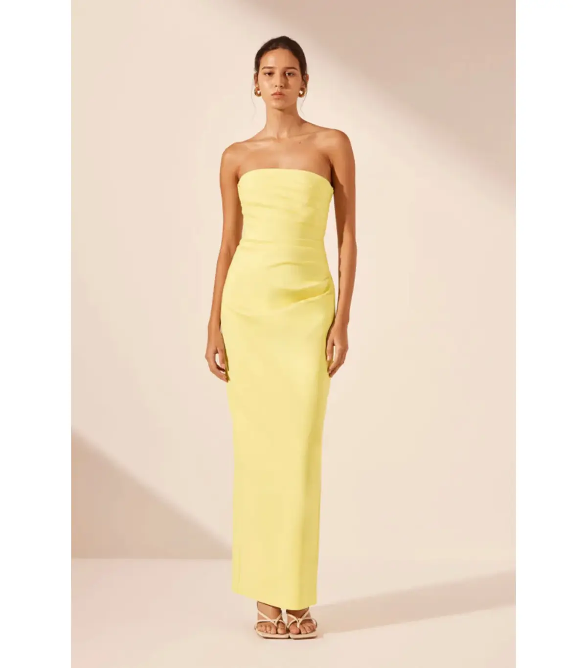 Shona Joy Lani Strapless Draped Maxi Dress Lemon Yellow Size AU 8 - Image 1