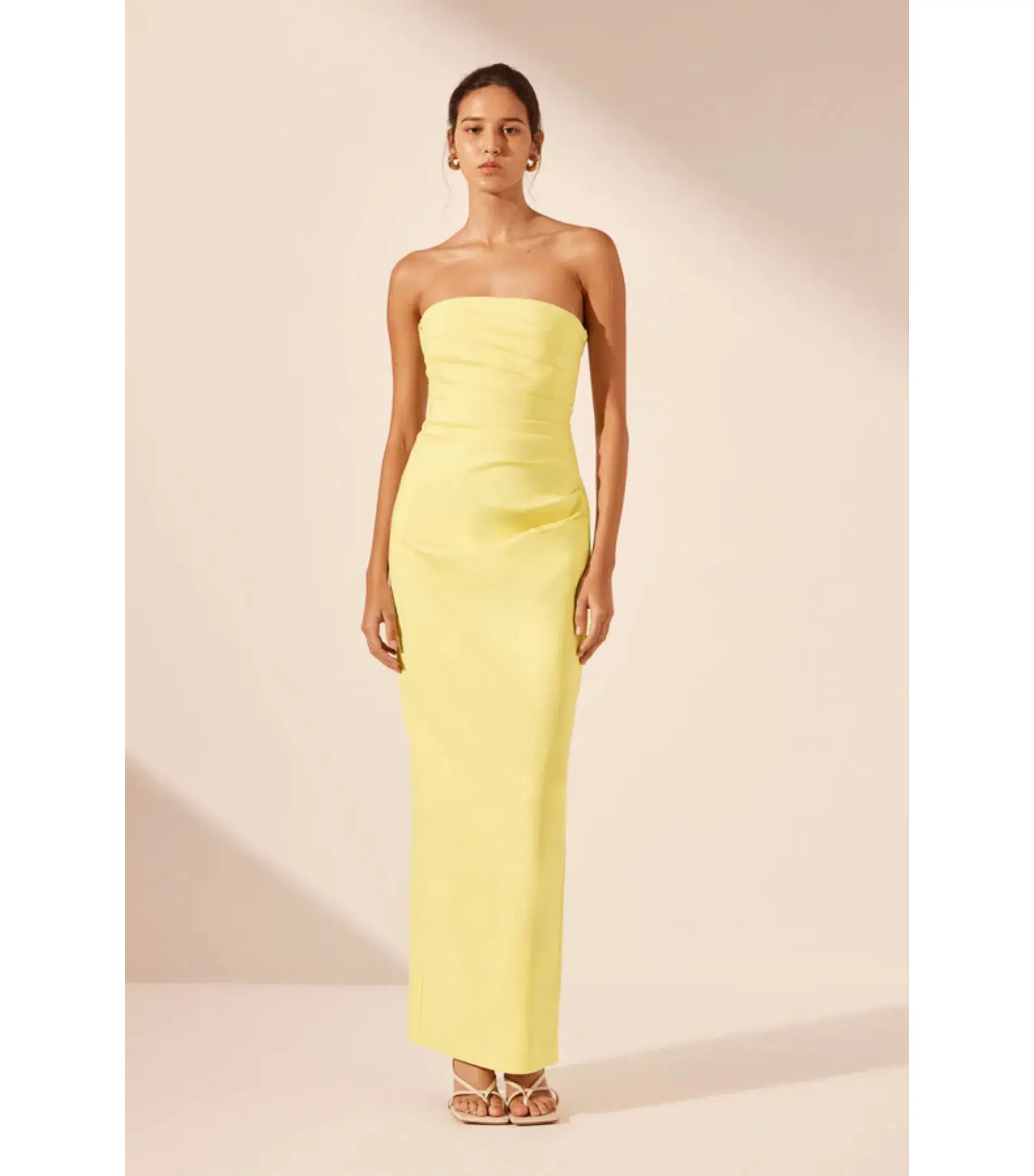Shona Joy Lani Strapless Draped Maxi Dress Lemon Yellow Size AU 8 - Image 1