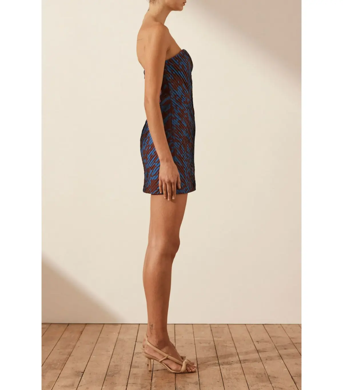 Shona Joy Catia Strapless Pleated Mini Dress Print Size AU 10 - Image 2