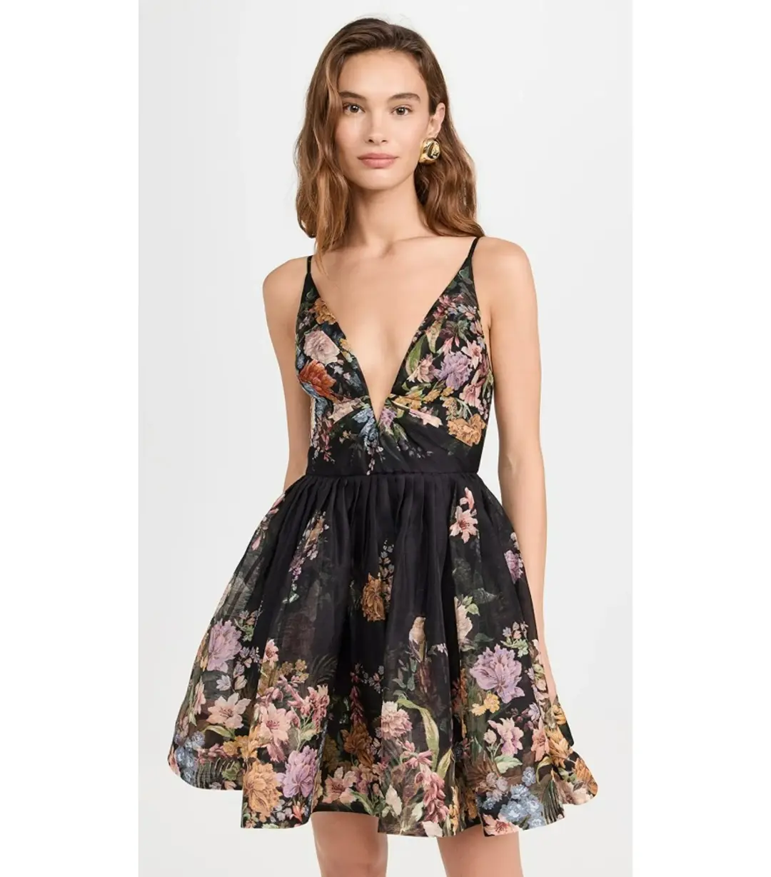 Zimmermann Pavilion V Neck Mini Dress in Black Multi Floral Size 3 / AU 14 for rent on The Volte - main image