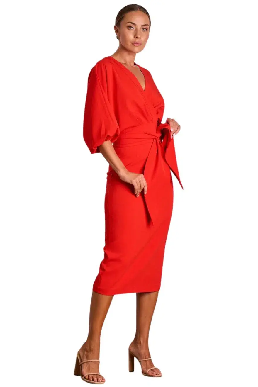 Pasduchas Emerson Drape Midi Dress Poppy Red Size 10 - Image 4
