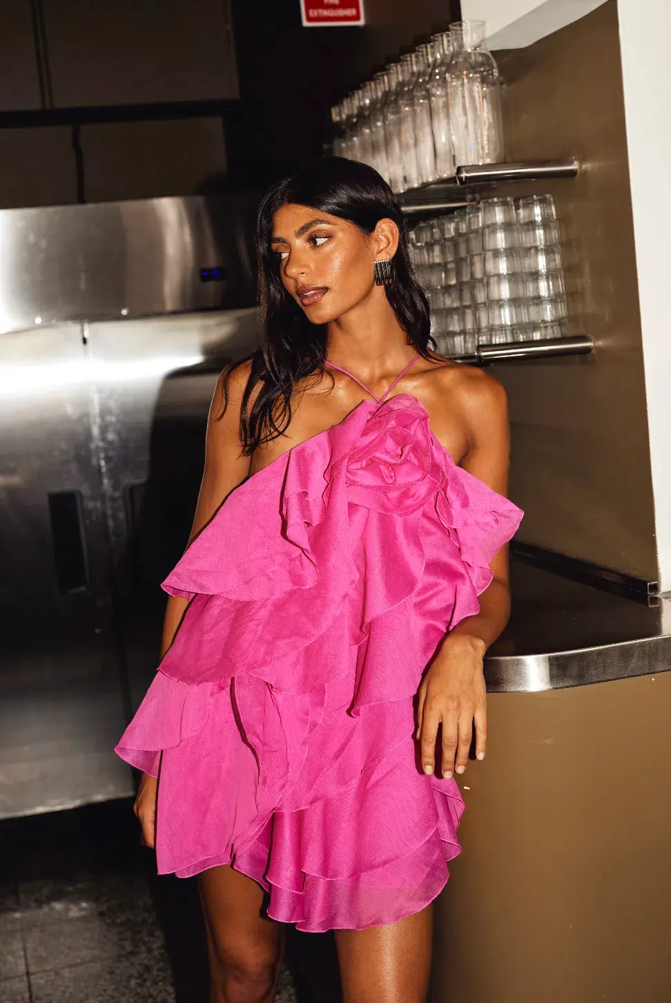 Aje Pandorea Layered Mini Dress Fuchsia Rose Size 14 - Image 1