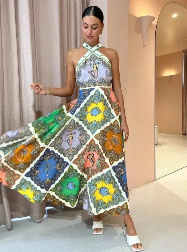 Alemais Trippy Troppo Halter Midi Dress Multi Size 12 for rent on The Volte - main image