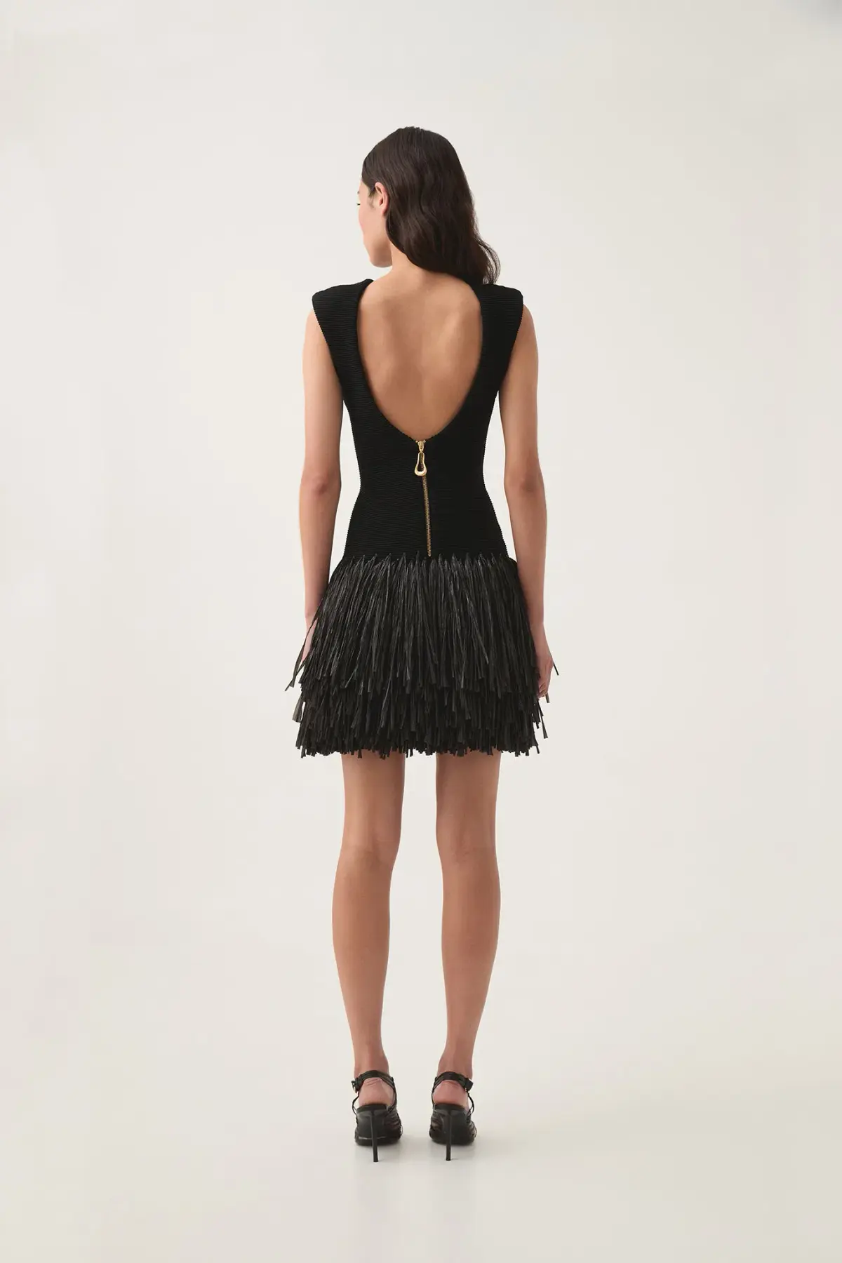 Aje Rushes Raffia Knit Mini Dress Black Size 8 - Image 3