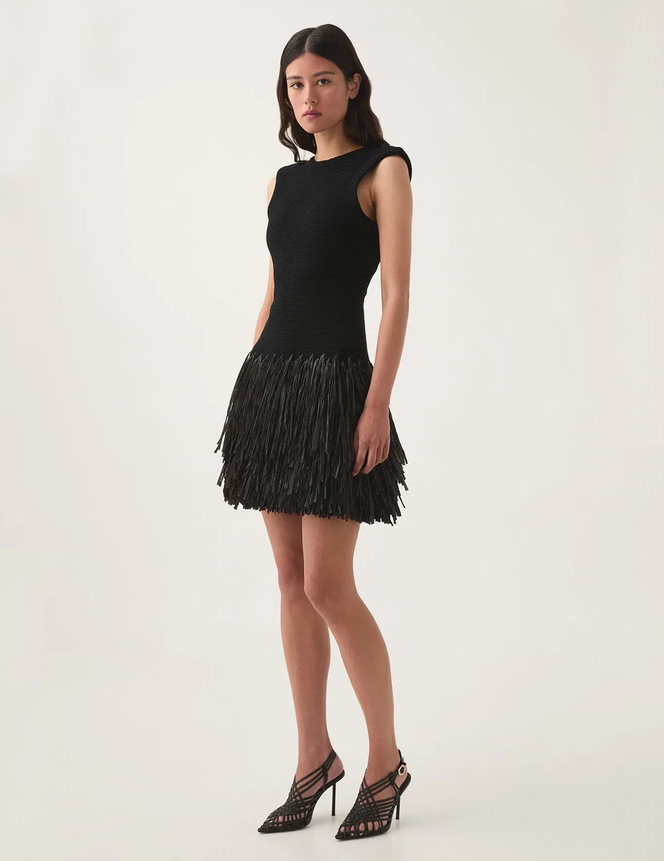 Aje Rushes Raffia Knit Mini Dress Black Size 8 - Image 1