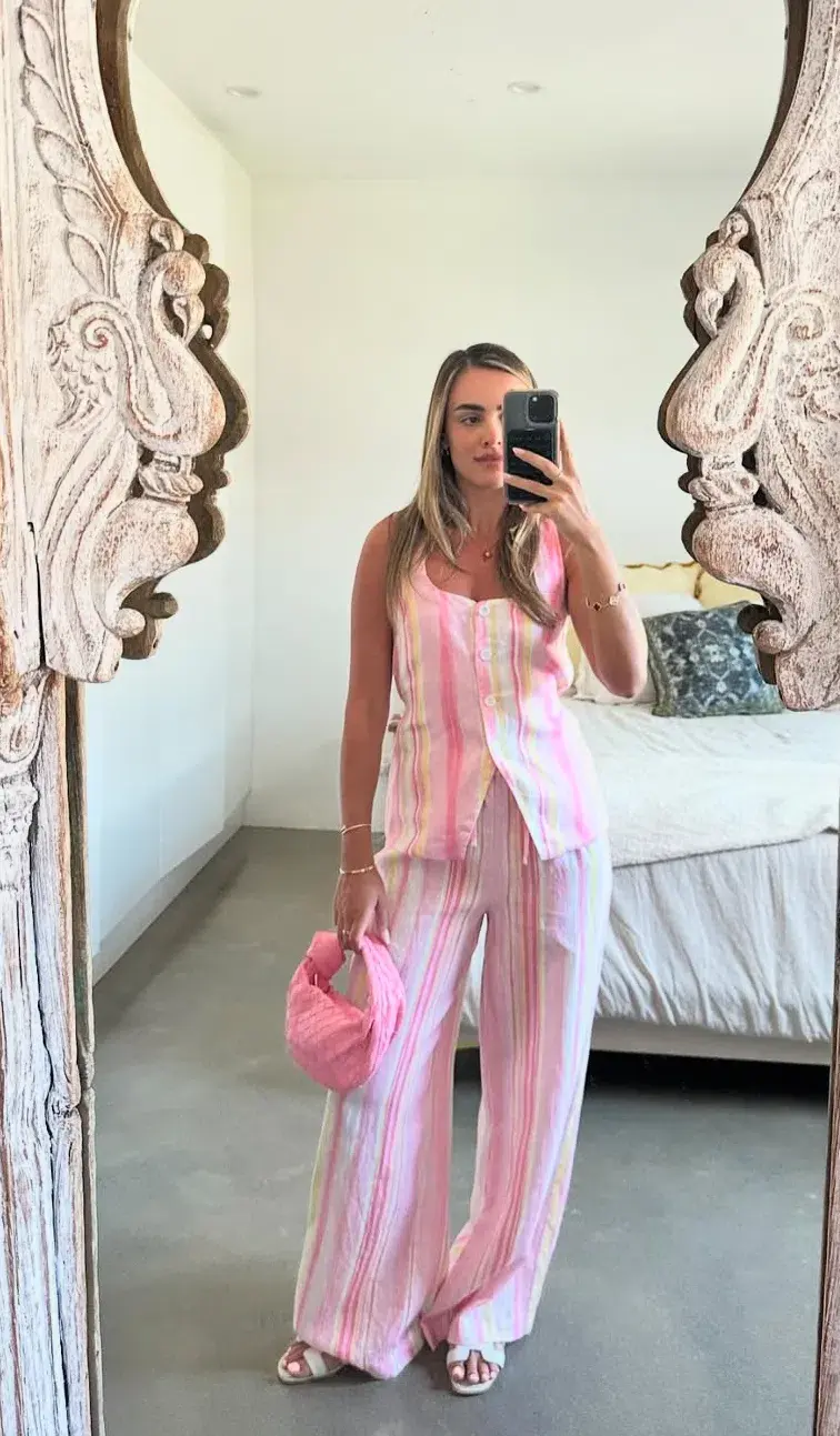 Sneaky Link Isla Linen Vest and Pant Set Pink Stripe Size XL / AU 14 - Image 3