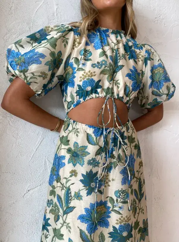 Sir the Label Celia Puff Sleeve Midi Dress in Blue Floral Alexandre Print Size 0 (AU 6) - Image 5