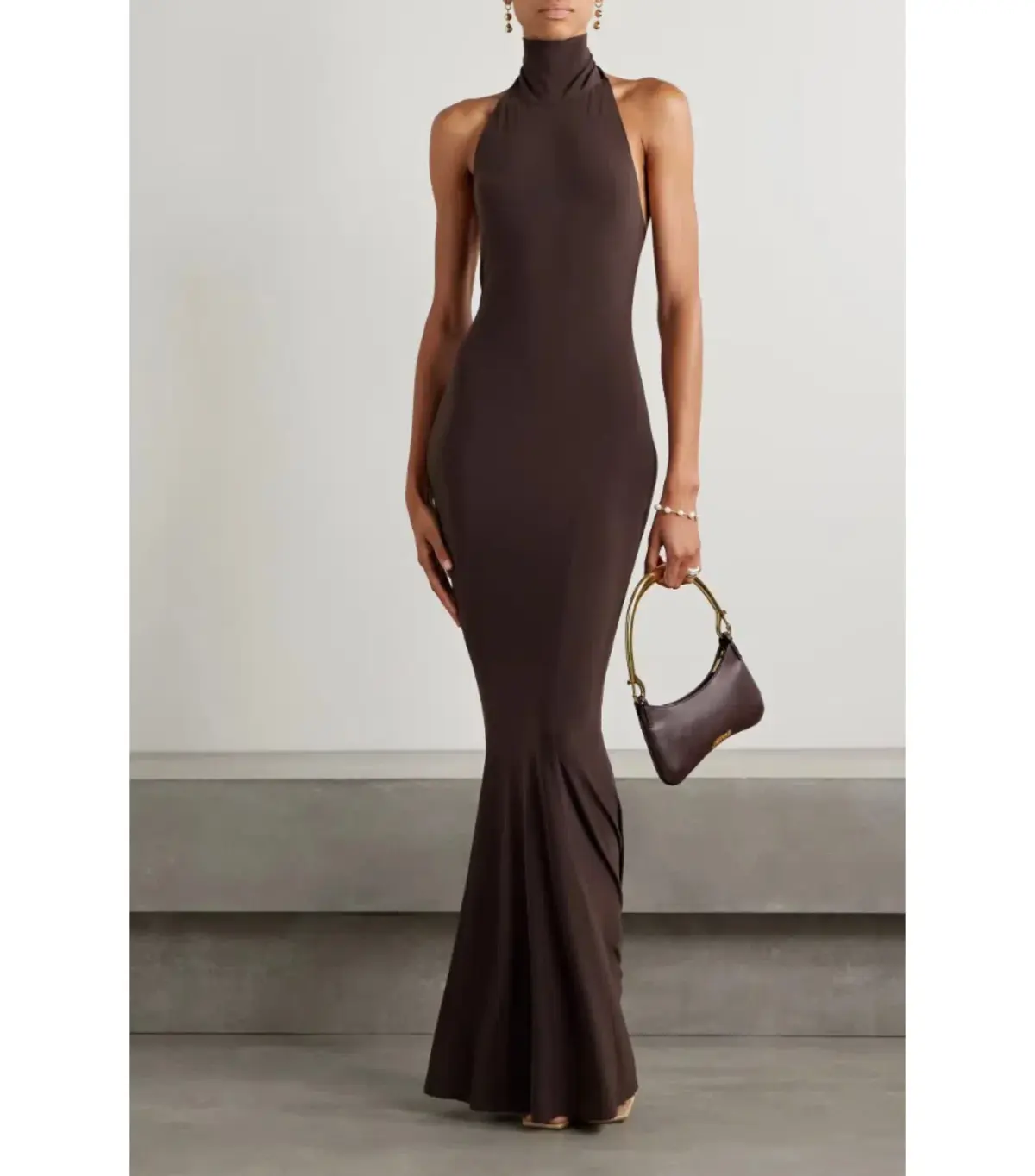 Norma Kamali Turtleneck Jersey Gown Chocolate Size AU 8 - Image 1
