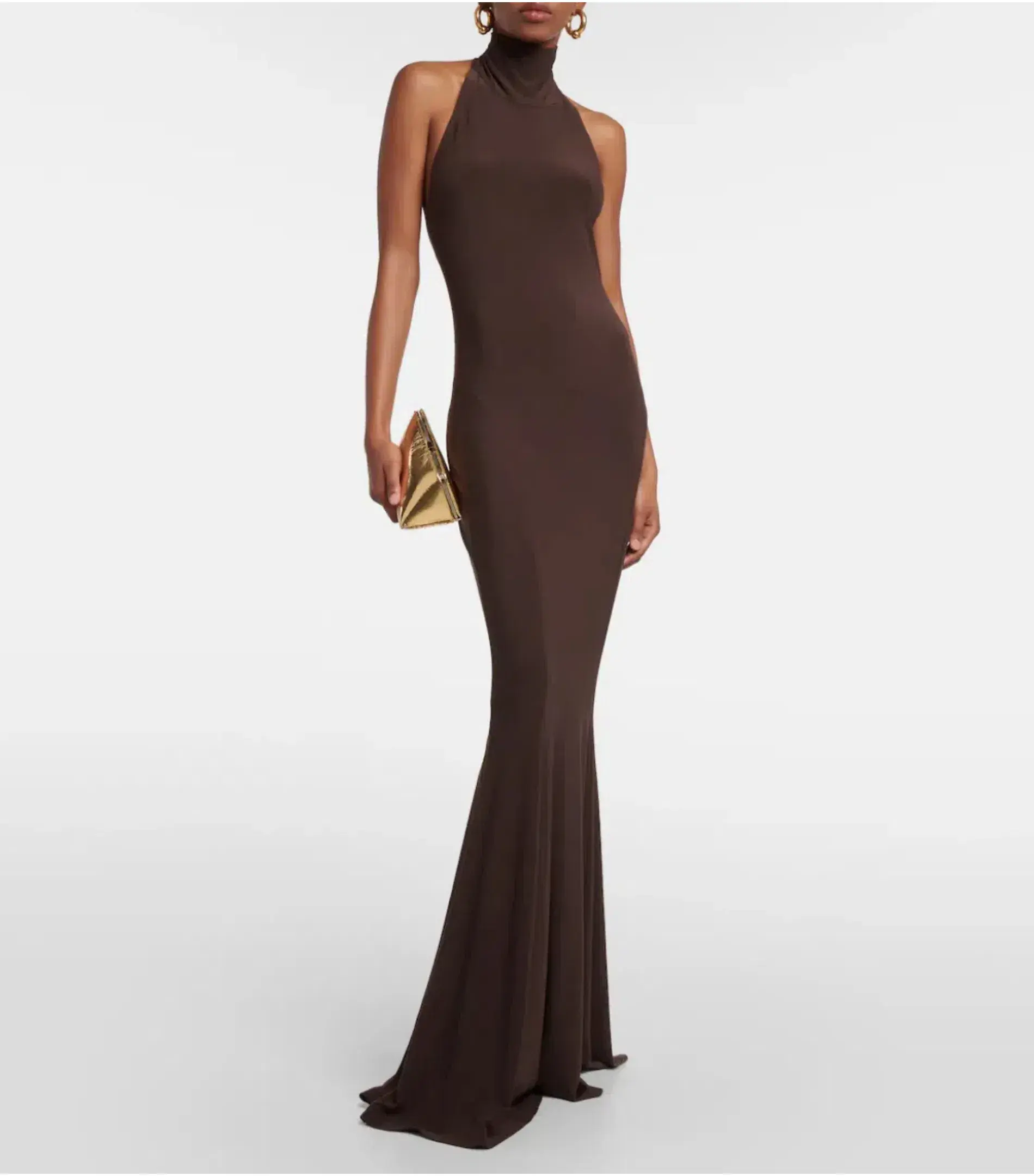 Norma Kamali Turtleneck Jersey Gown Chocolate Size AU 8 - Image 2