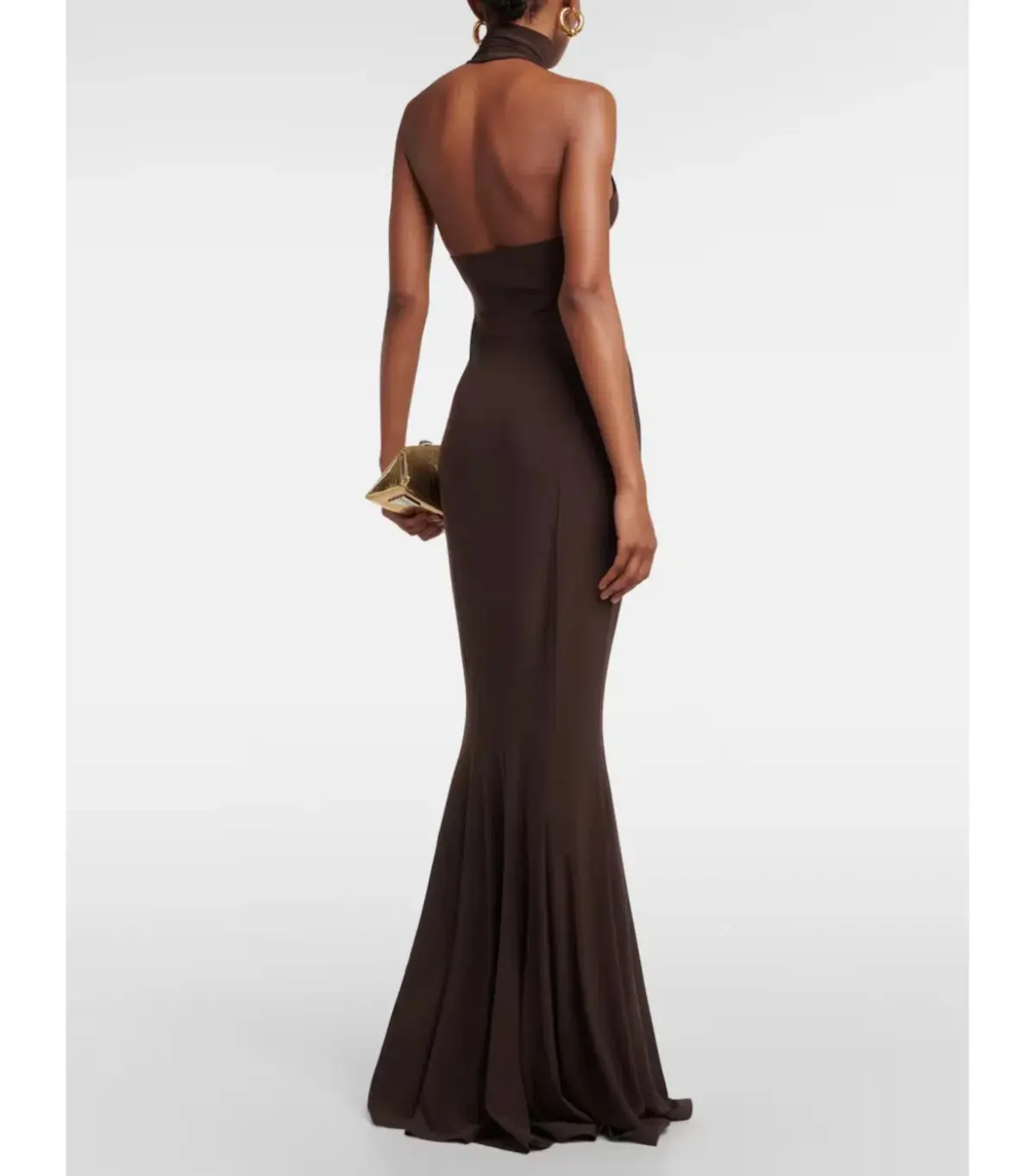 Norma Kamali Turtleneck Jersey Gown Chocolate Size AU 8 - Image 3