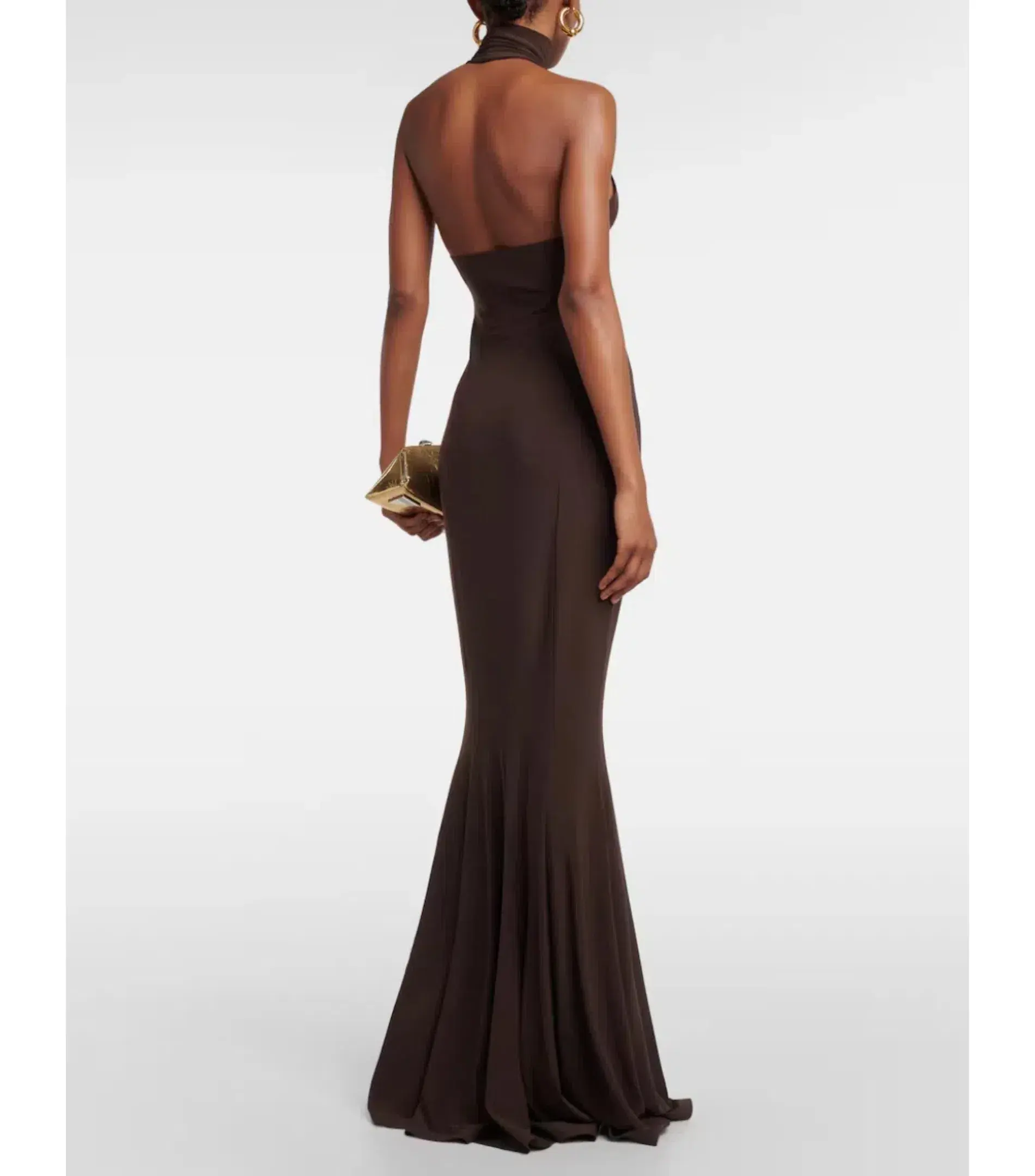 Norma Kamali Turtleneck Jersey Gown Chocolate Size AU 8 - Image 3