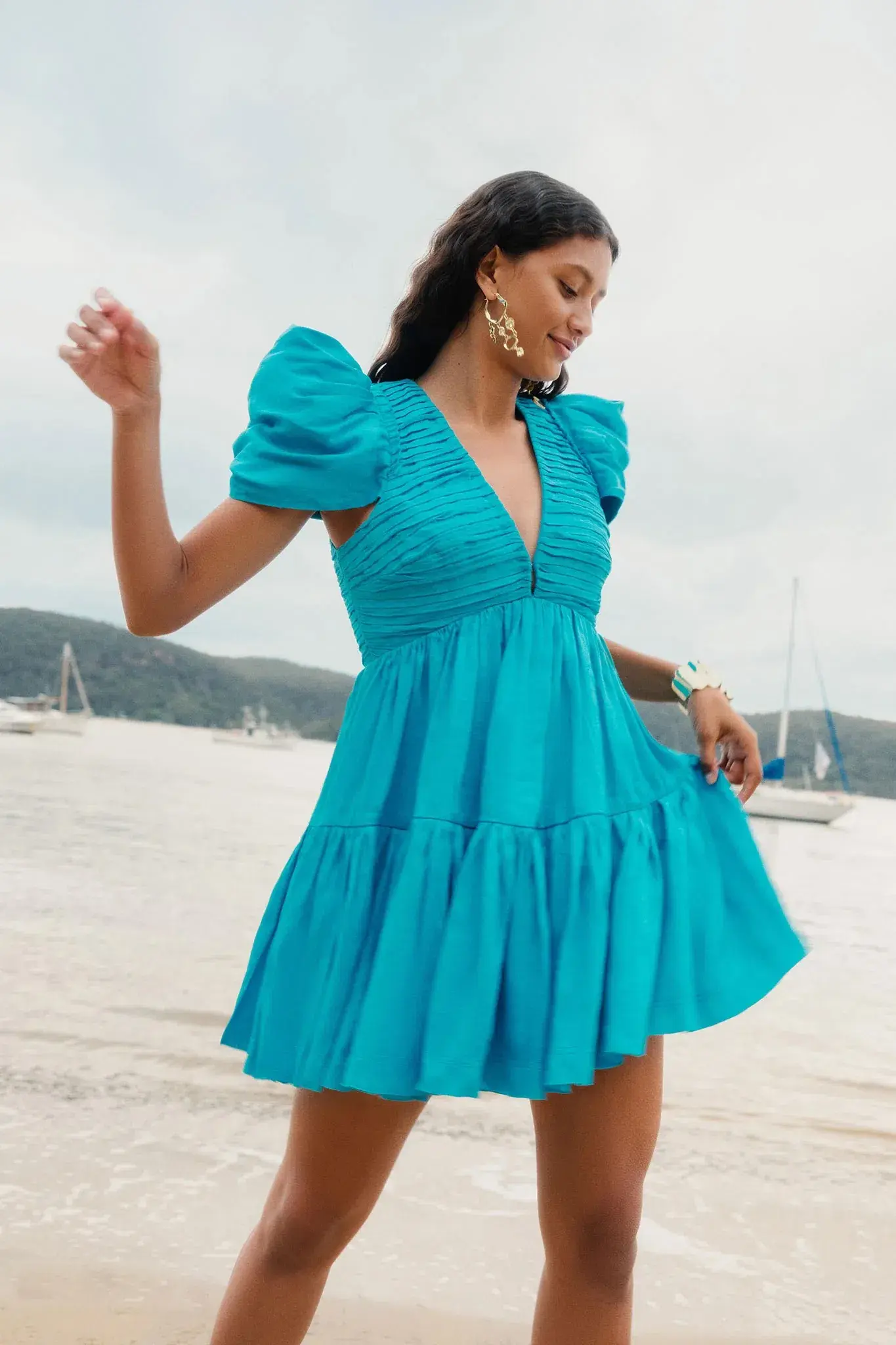 Aje Severine Tiered Mini Dress in Sky Blue Size AU 16   - Image 5