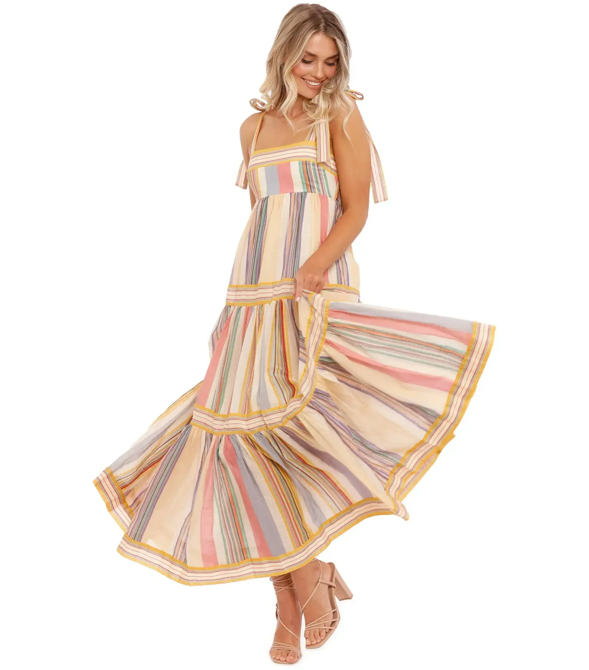 Zimmermann Mae Striped Cotton Maxi Dress in Multi Stripe Size 0 / AU 8 - Image 2