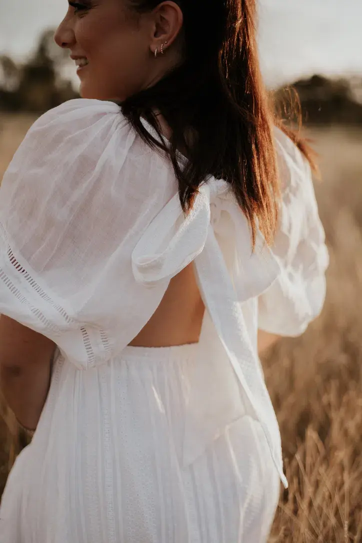 Joslin Studio Julianna Linen Ramie Maxi Dress Optical White Size 8 for rent on The Volte - main image