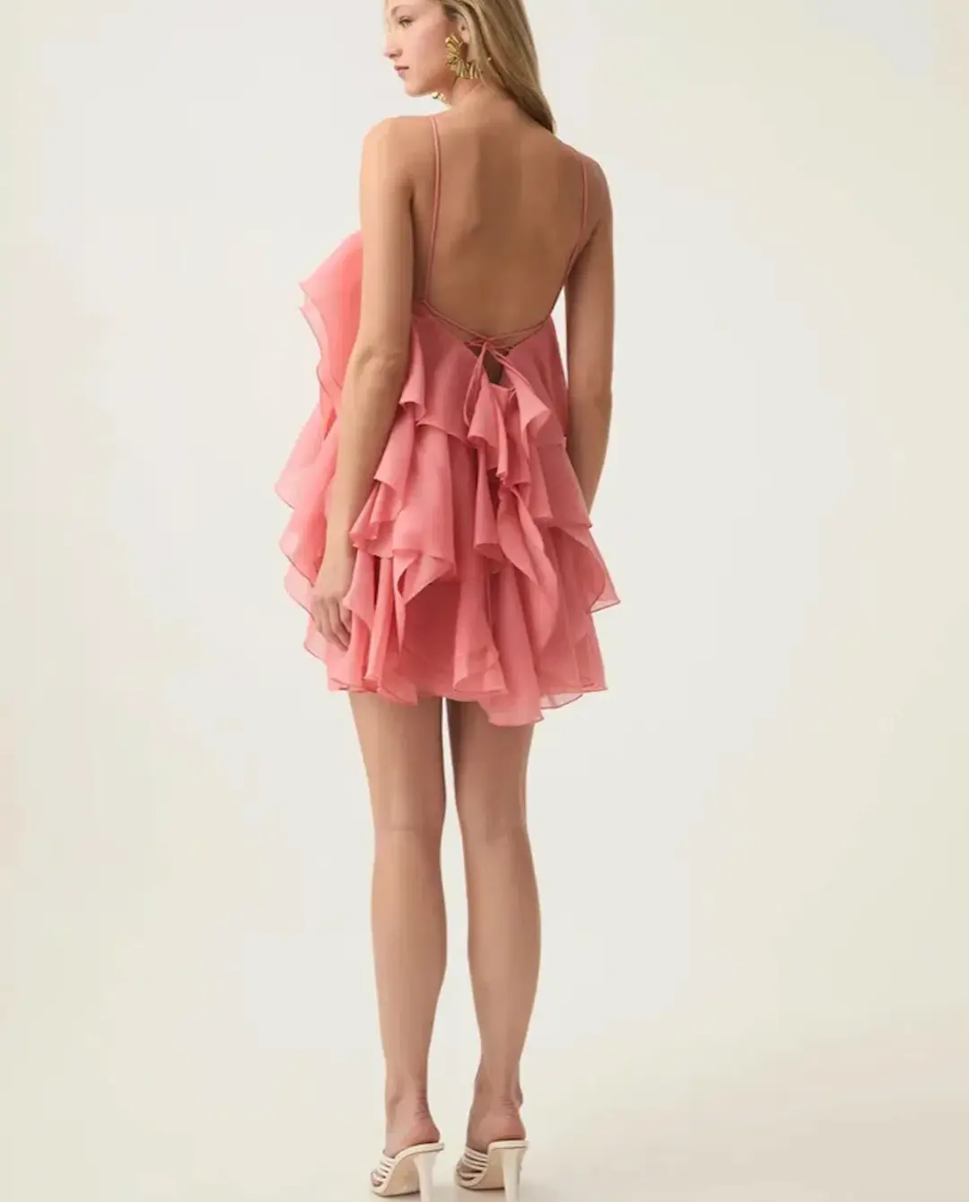 Aje Pandorea Layered Mini Dress in Washed Coral Size 8 for rent on The Volte - main image