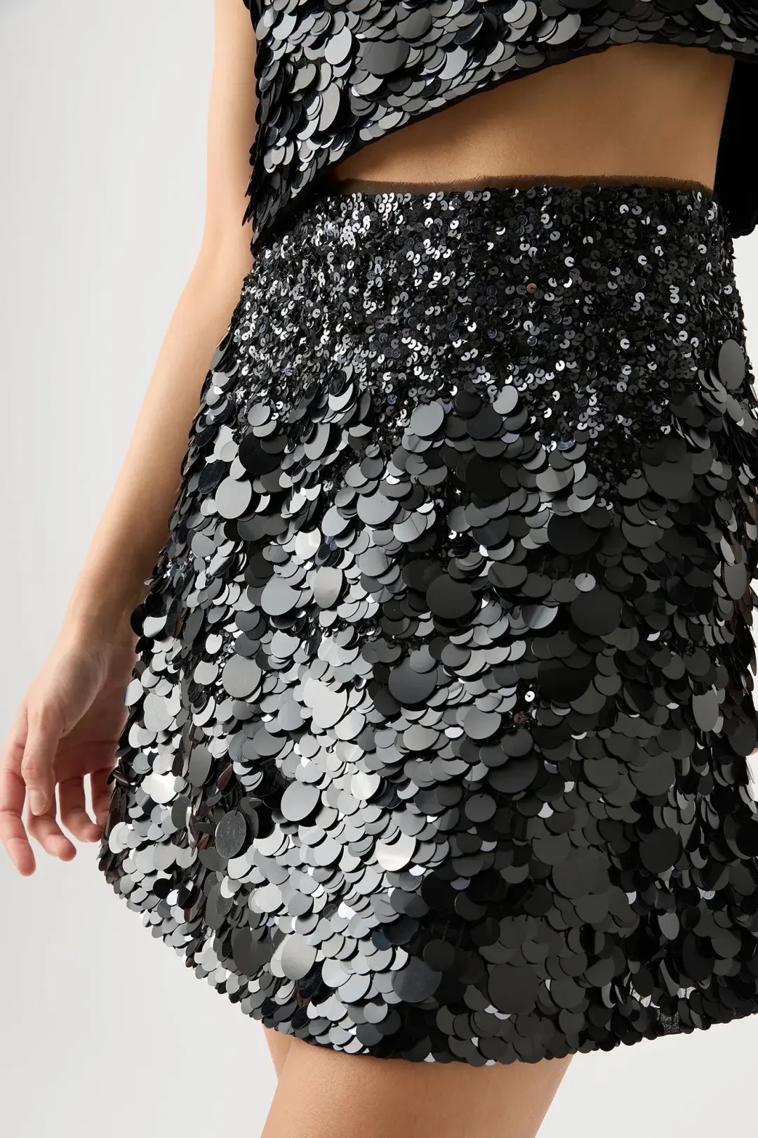 Aje Celeste Sequin Shell Top & Cherie Sequin Mini Skirt Set Black Size 12 for rent on The Volte - main image